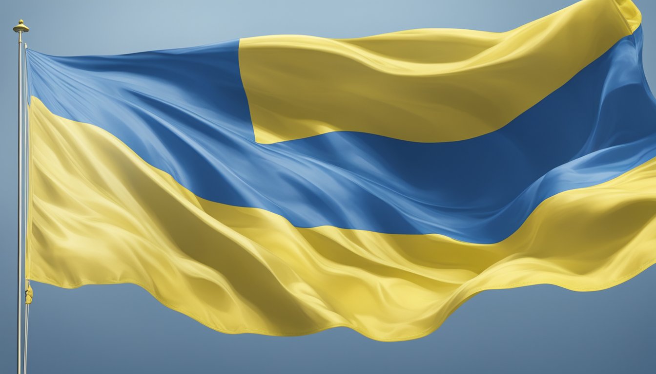 Columbia Sportswear supports Ukraine. Flag waves in the wind, symbol of solidarity