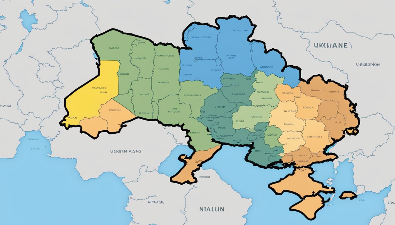 A map of Ukraine is displayed on a computer screen, with The North Face logo in the background