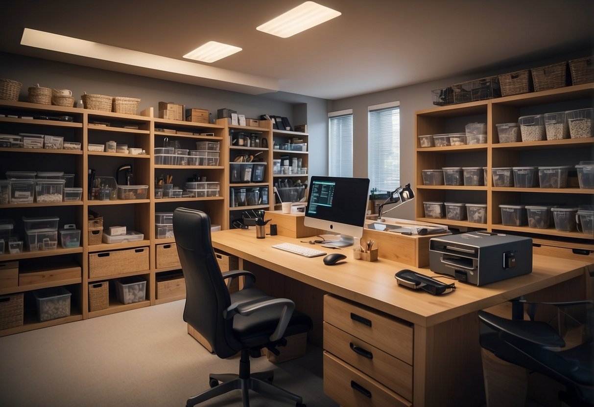 The craft room furniture is neatly organized and easily accessible, with shelves, drawers, and work surfaces for supplies and tools