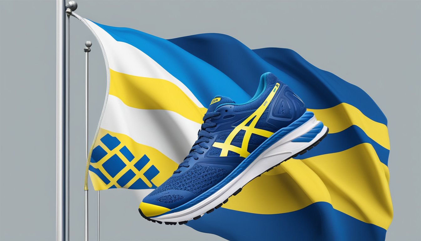 Asics logo displayed next to Ukraine flag with text "Supporting Ukraine" in bold letters