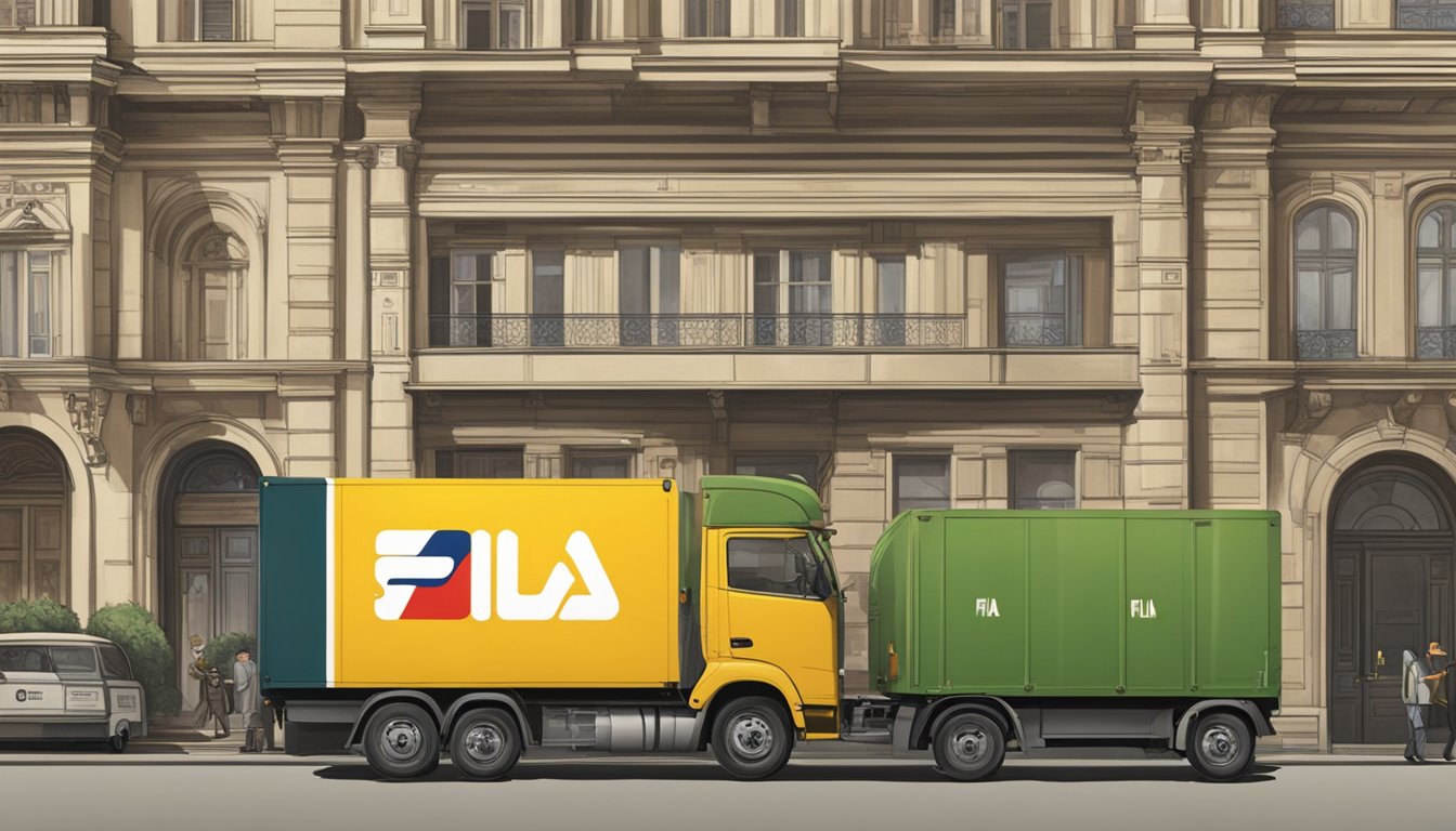 Fila's logo prominently displayed on aid packages being delivered to post-war Ukraine