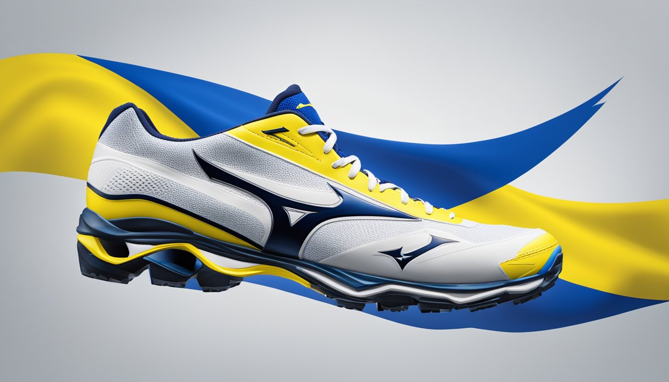 Mizuno logo displayed with Ukrainian flag in background