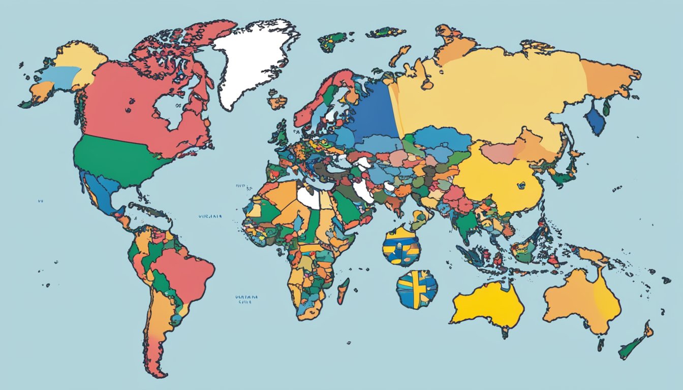 Saucony's Position on Global Politics: A globe with Ukraine highlighted, surrounded by diverse flags