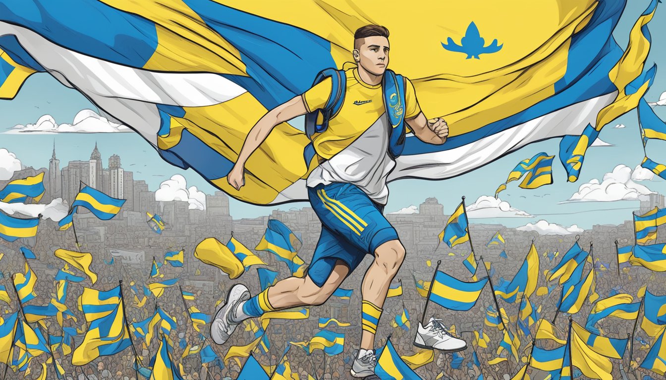 Saucony's response: a Ukrainian flag flying high, surrounded by supportive messages and symbols of peace