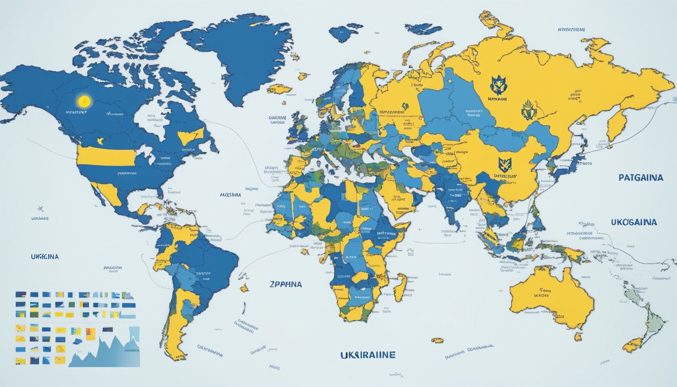 Patagonia's support for Ukraine is depicted through a world map with Ukraine highlighted, surrounded by symbols of political engagement and activism