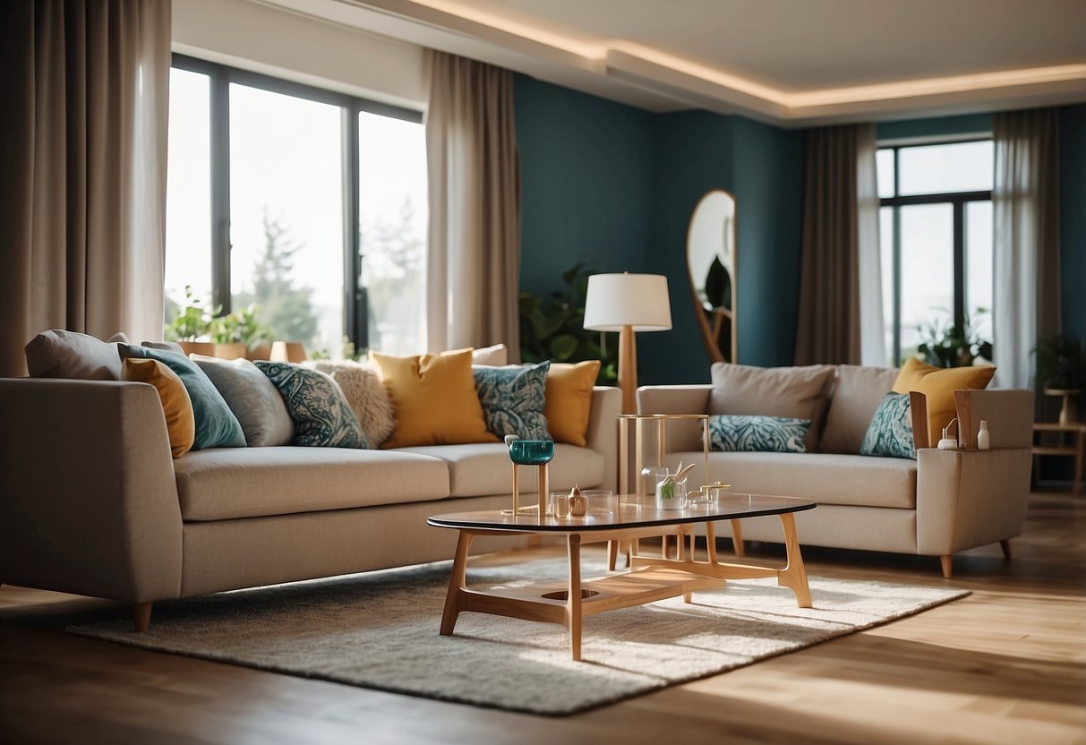 A childproofed living room with furniture corner guards installed on sharp edges