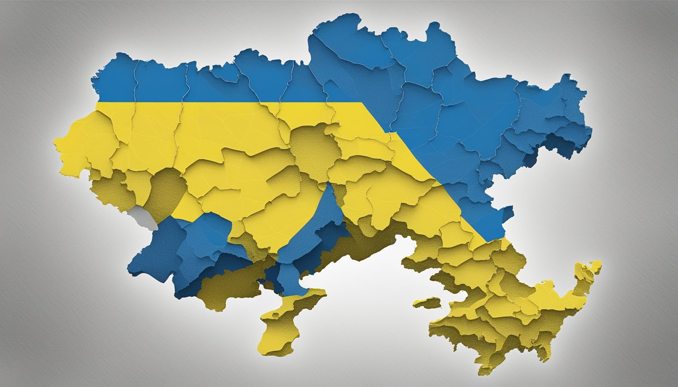 Hoka One One logo displayed against the colors of the Ukrainian flag, with a map of Ukraine in the background