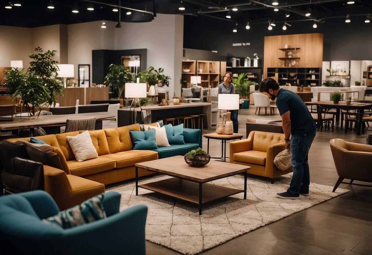 Customers browsing modern furniture displays in El Paso, TX store