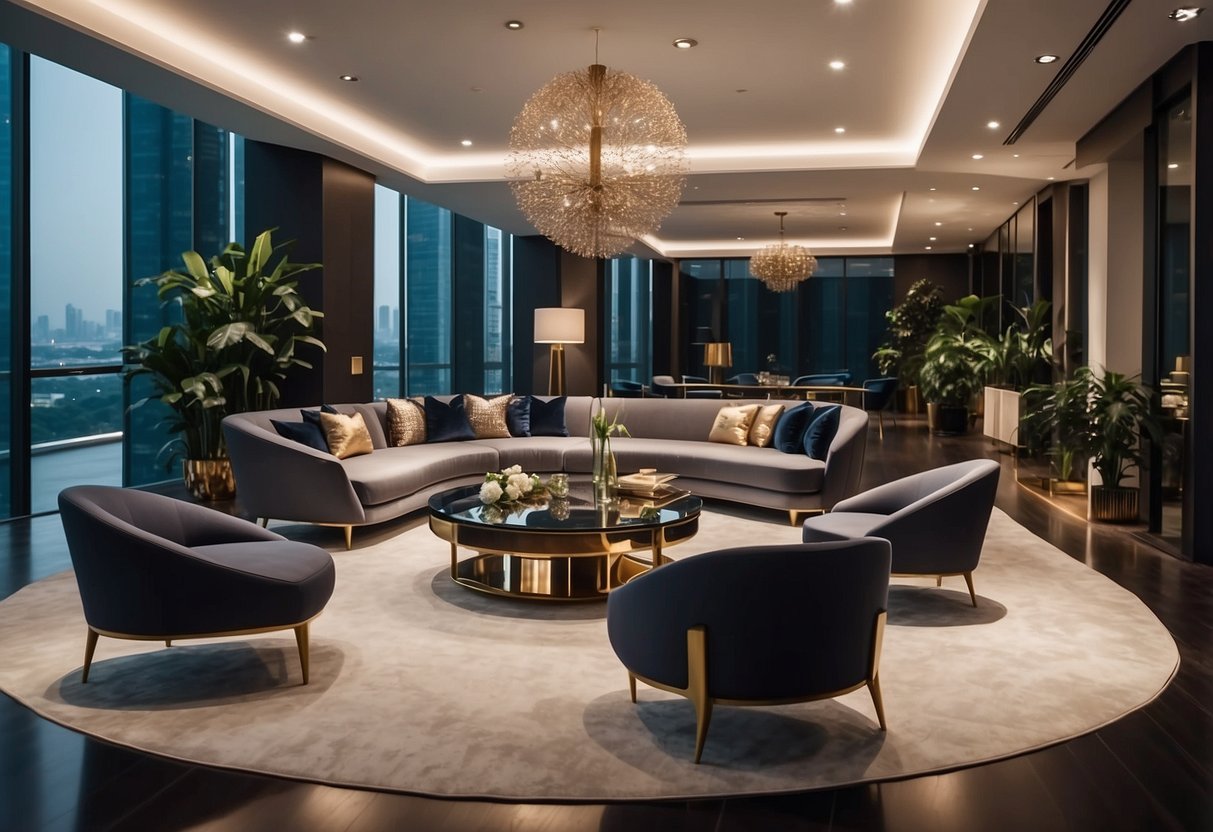 Luxurious furniture displayed in a sleek showroom in Singapore. Elegant designs and high-quality materials create a sophisticated ambiance
