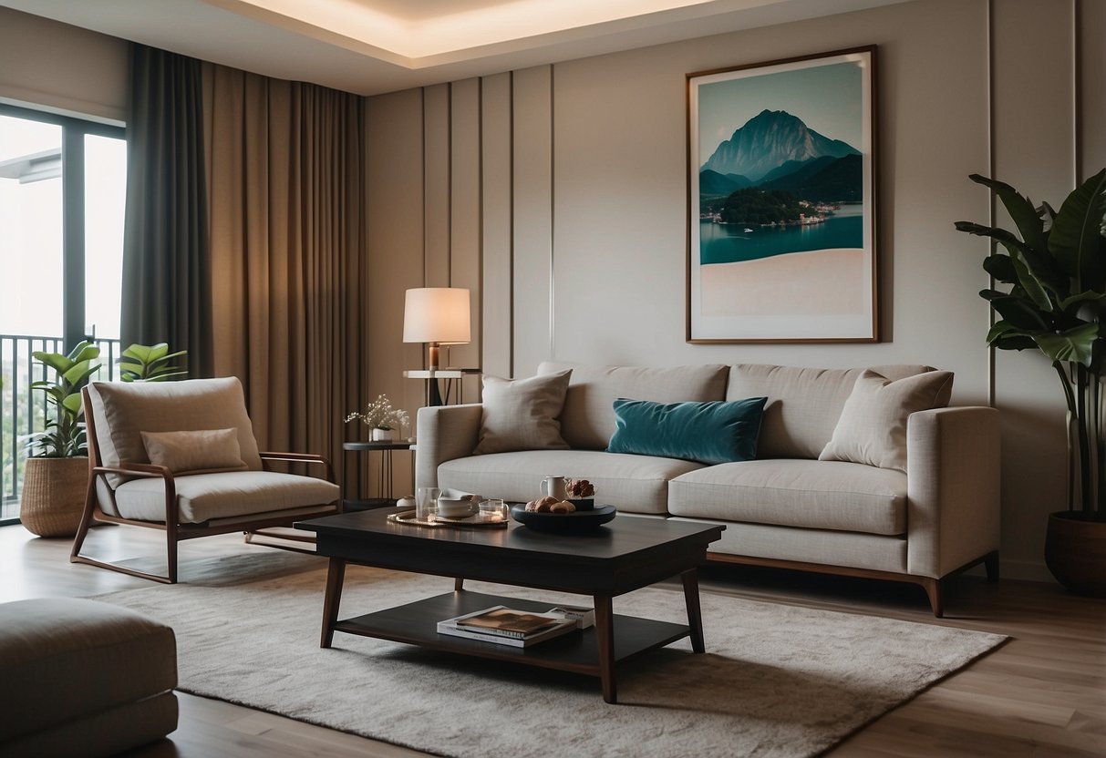 A cozy living room with ihome furniture in Melaka, featuring a comfortable sofa, stylish coffee table, and elegant decor