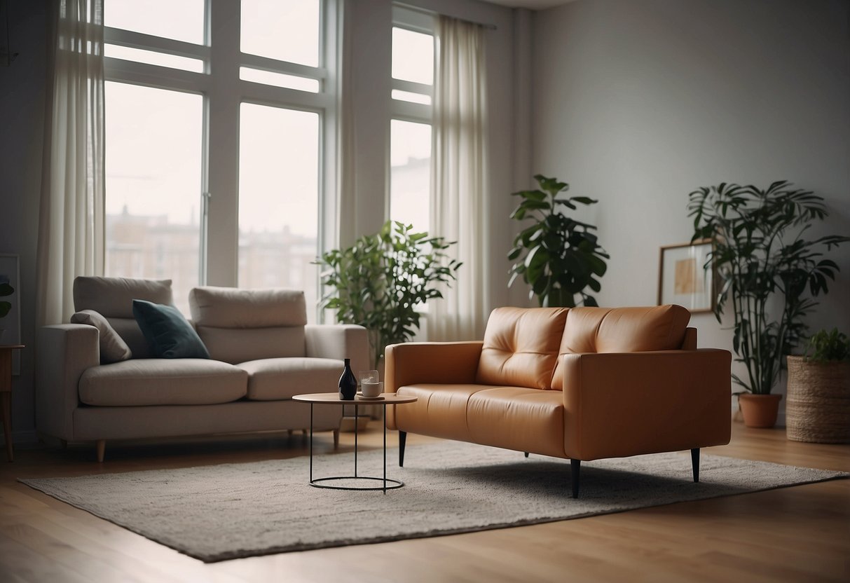 An air furniture mover hovers above the ground, emitting a gentle hum as it effortlessly lifts and transports a large sofa through the air