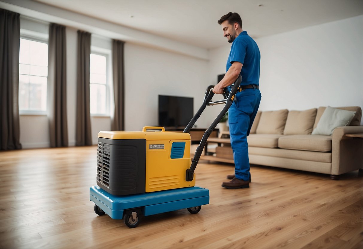 A room with air furniture mover in action, lifting and moving heavy furniture effortlessly. Benefits include ease of transportation and reduced risk of injury