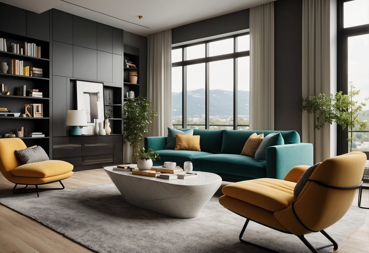 A modern living room with sleek furniture and vibrant decor, showcasing the impact of 3D rendering on marketing and sales