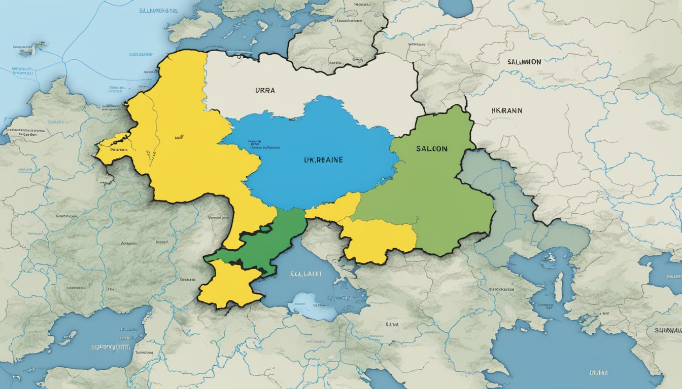 Salomon supports Ukraine's future and long-term plans. The scene shows a map of Ukraine with a supportive hand reaching out towards it