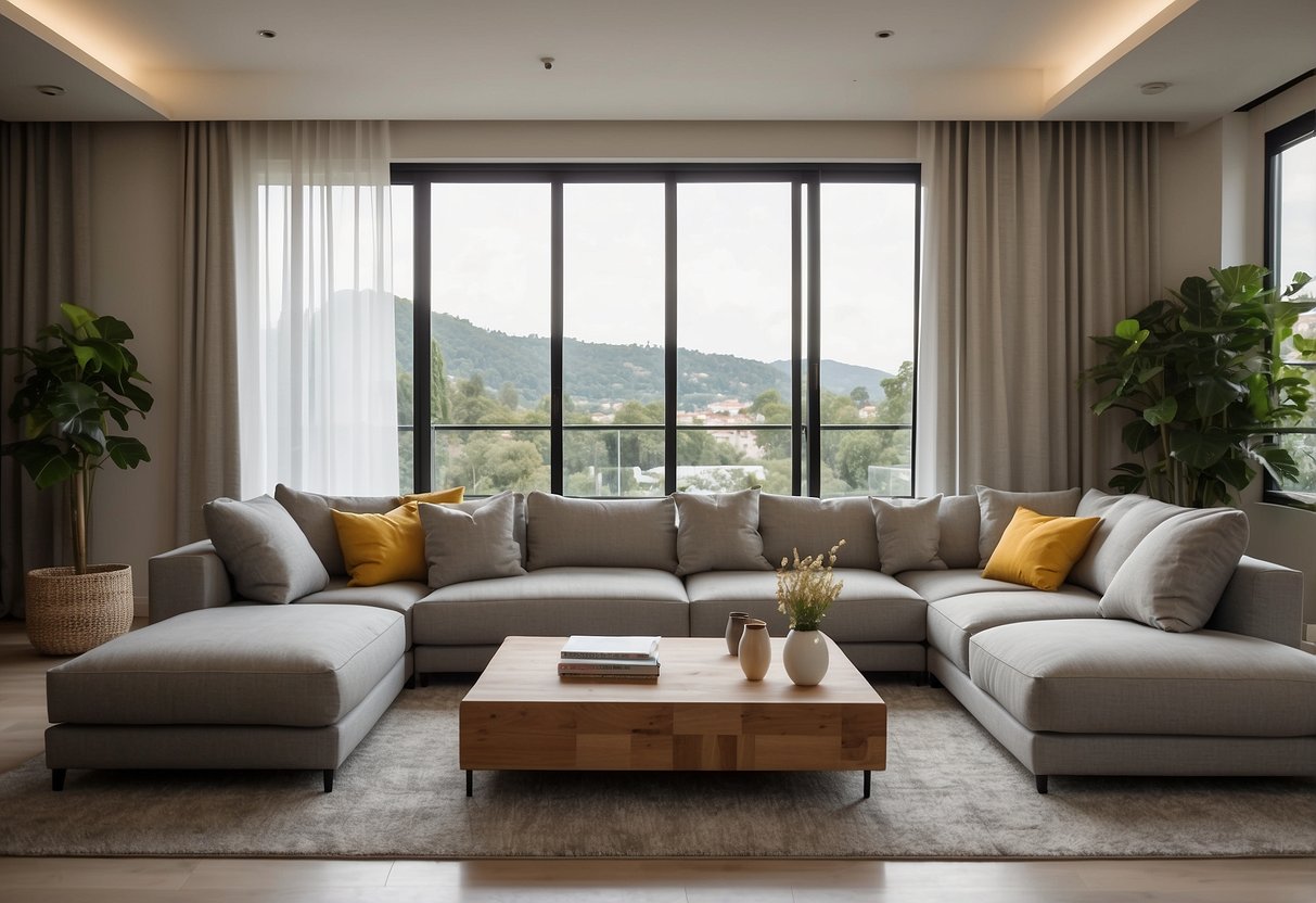 A spacious living room with a variety of modular sofa options arranged in different configurations, creating a versatile and inviting seating area