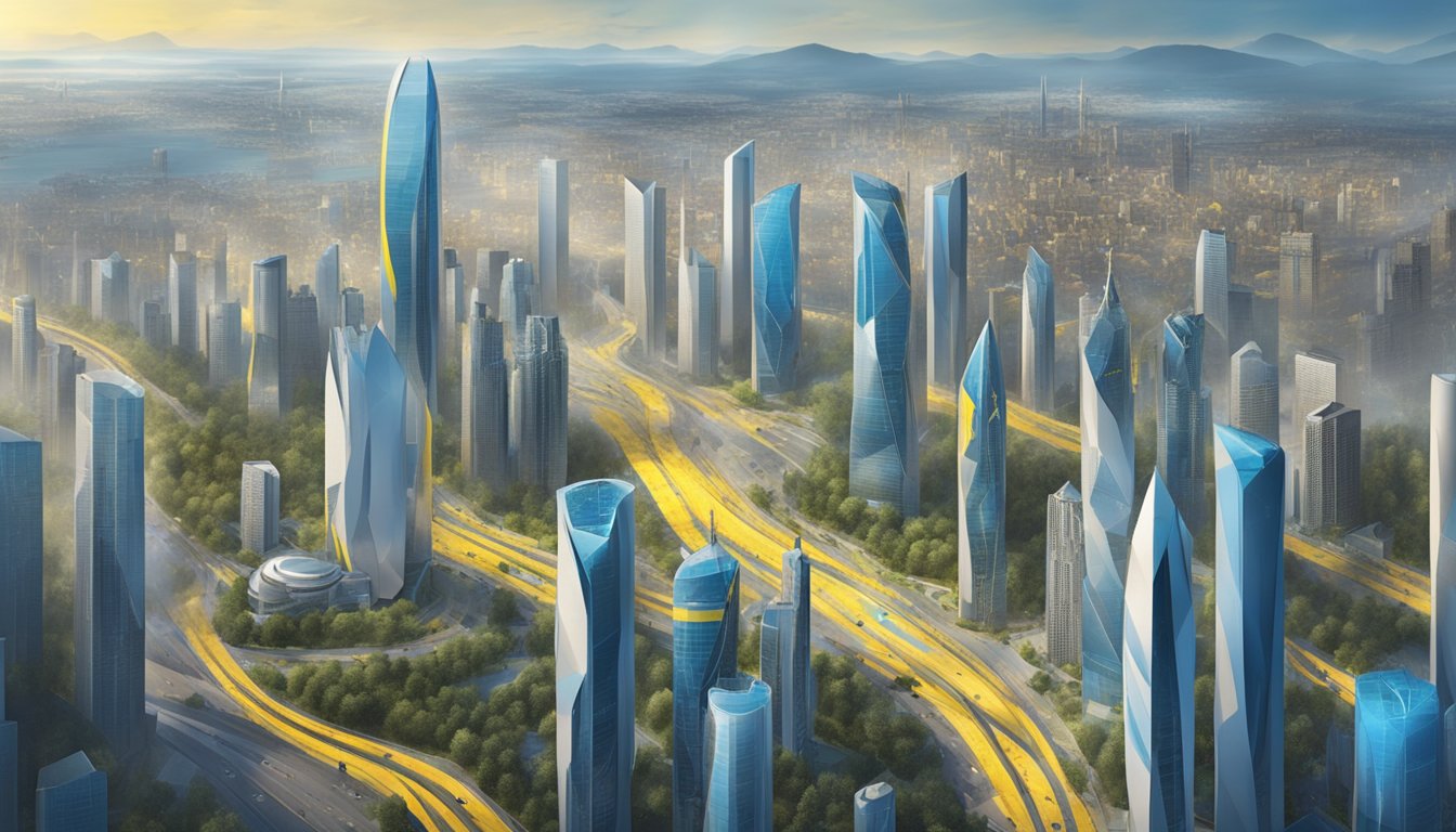 Hurley's support for Ukraine is depicted through a futuristic city skyline with a prominent display of the Ukrainian flag