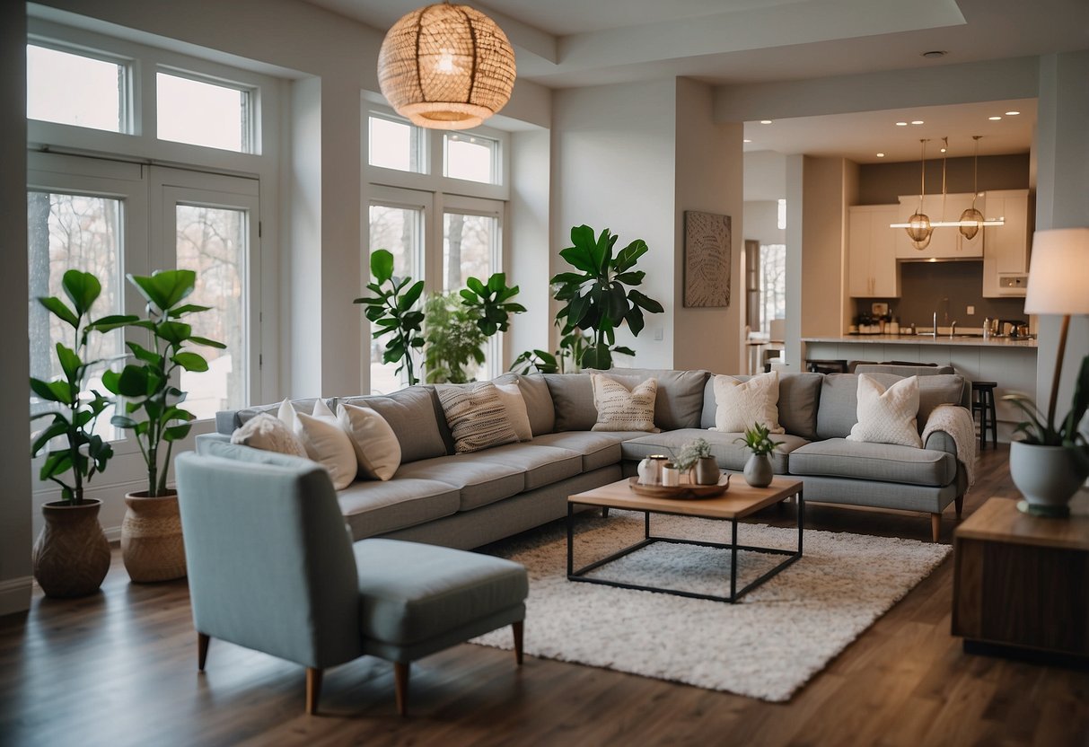 A person arranging furniture in a living room, carefully selecting and placing each piece to create the perfect home decor
