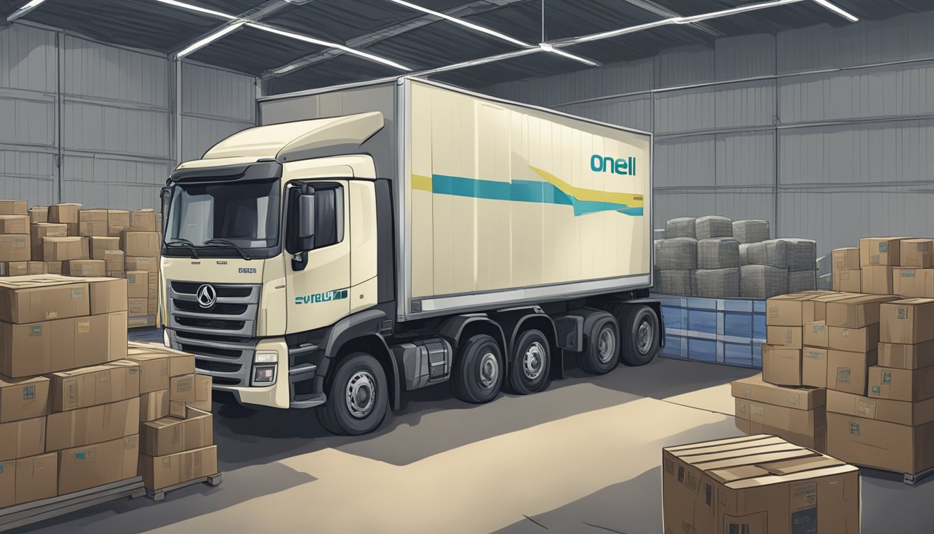 O'Neill supports Ukraine with humanitarian aid. A truck unloads supplies at a distribution center as volunteers organize and distribute assistance