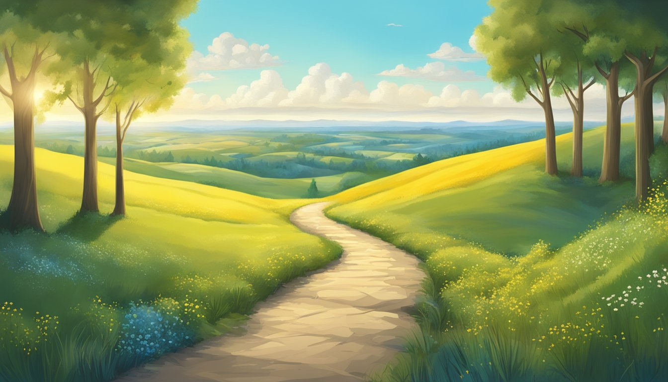 A peaceful path leads to a bright future, with a map of Ukraine in the background