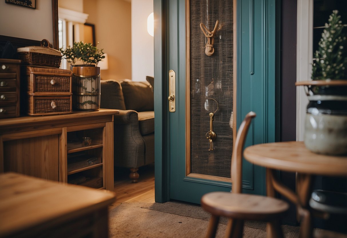 A door knocking against a pile of furniture