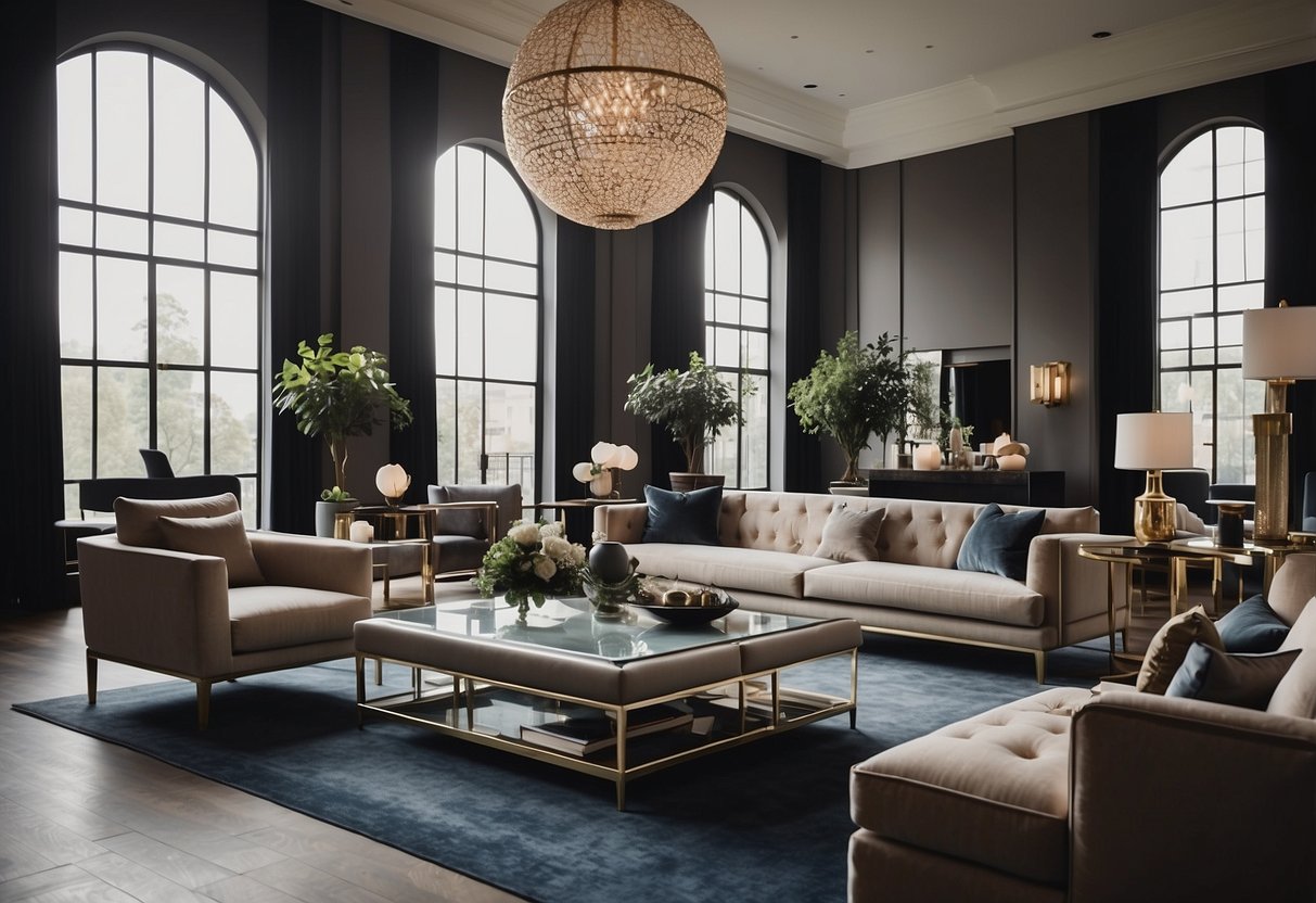 A room filled with modern and elegant furniture pieces from Sheehan Collections. Clean lines, rich textures, and a sophisticated color palette create a luxurious and inviting atmosphere