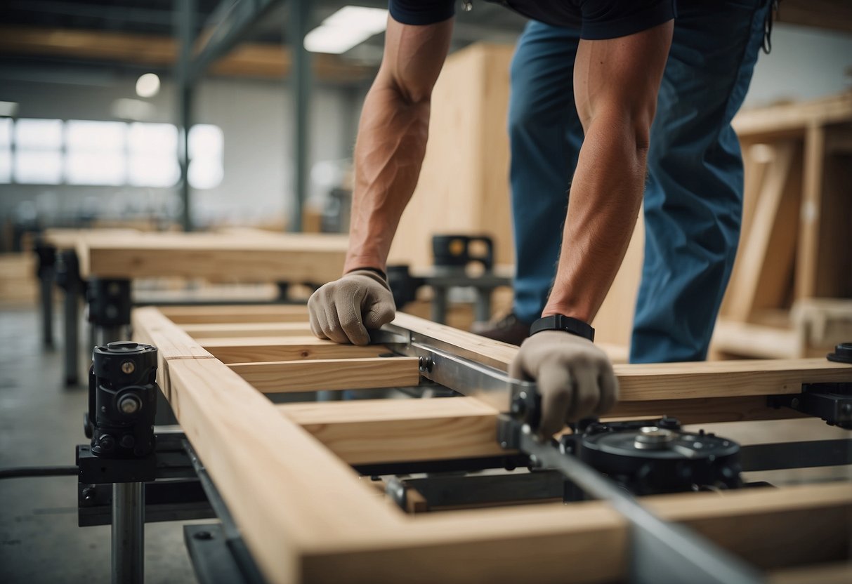Square furniture legs being installed and supported