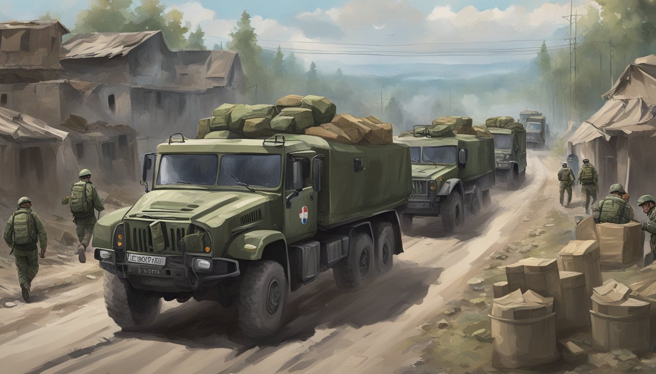 A convoy of military and humanitarian aid vehicles from Castelli travels through war-torn Ukraine, delivering much-needed support to the devastated country