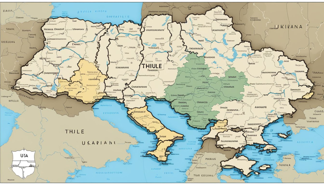 A map of Ukraine with a prominent label of "Thule" displayed in support