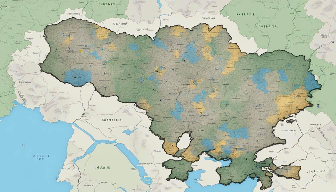 A map of Ukraine with a Garmin device displaying support messages and symbols