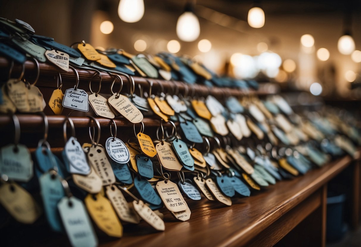 Sold tags attached to various furniture pieces in a cluttered showroom