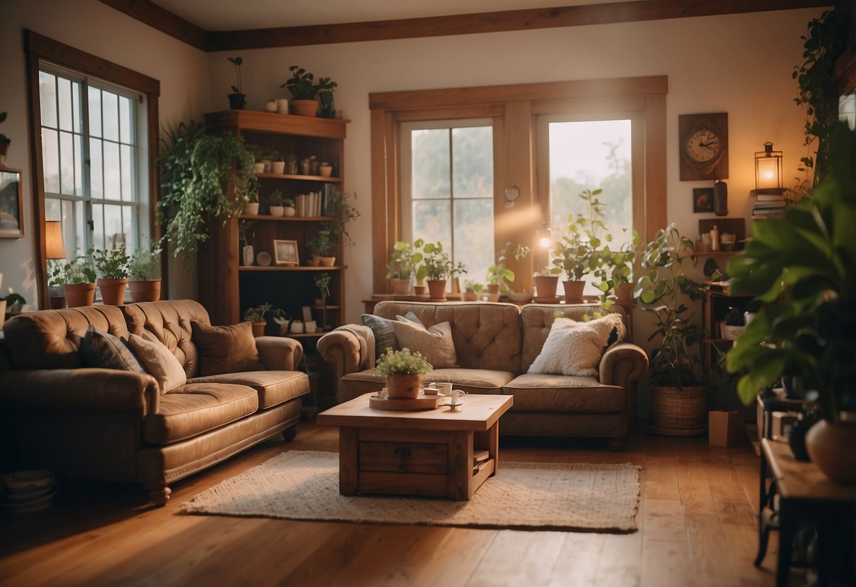 A cozy living room with a variety of stardew-themed furniture arranged in a welcoming and inviting manner