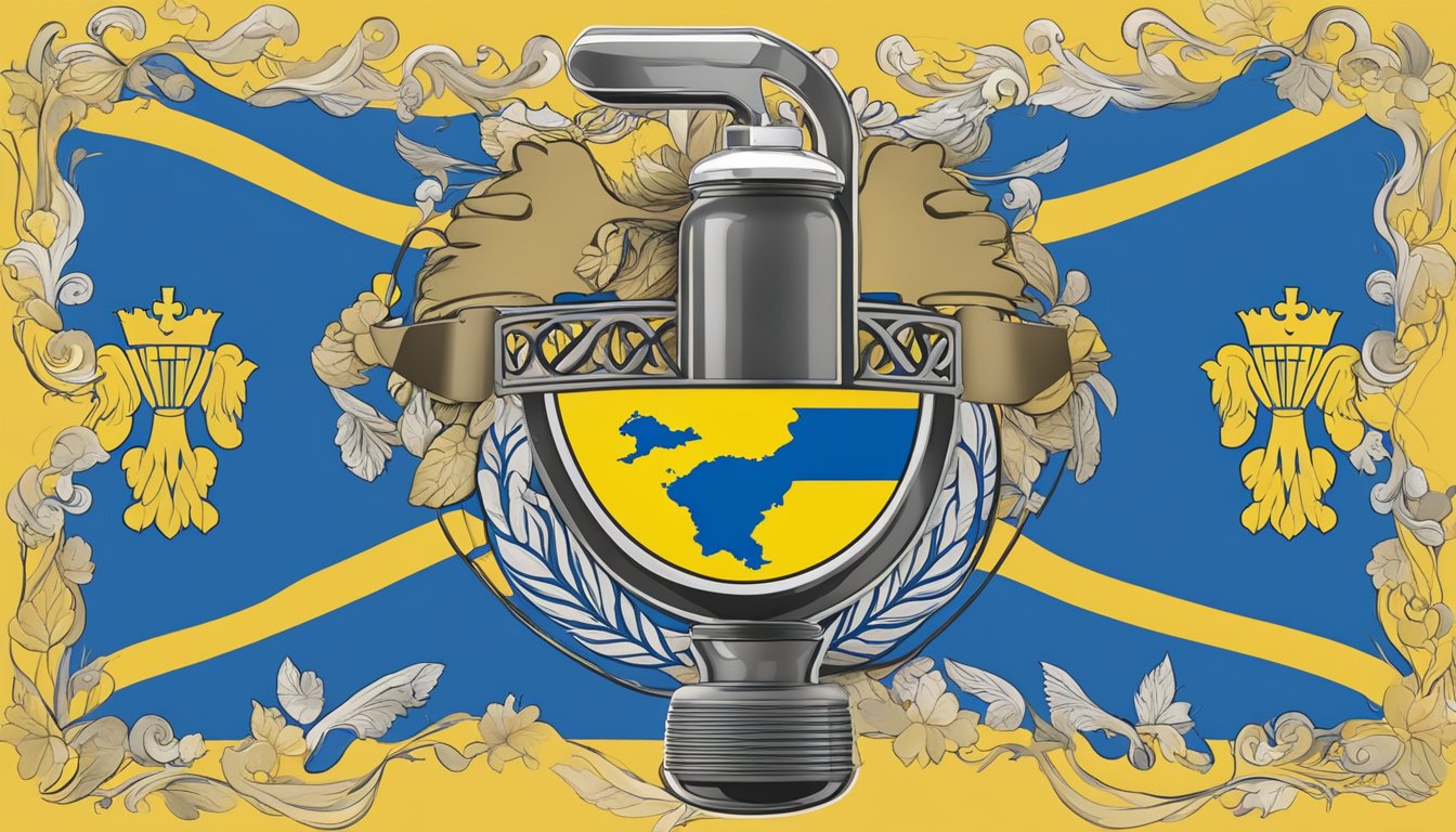 A Hydro Flask logo displayed against a backdrop of Ukraine's flag with a supportive message