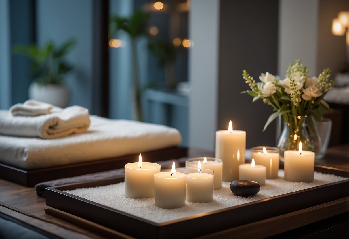 A clean and modern spa setting with neatly arranged furniture and a prominently displayed price list in a Frequently Asked Questions style