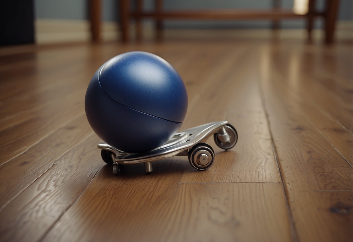 A chair with ball casters rolls across a hardwood floor. A desk with ball casters moves easily on a carpet. A table with ball casters glides smoothly on a tile floor