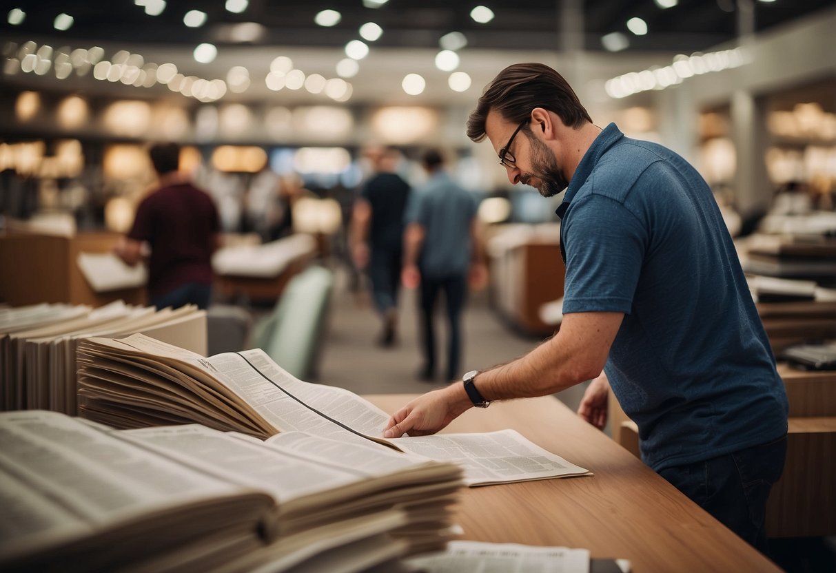 The directory at the furniture mall is filled with frequently asked questions. Categories are clearly labeled, and a customer is seen flipping through the pages