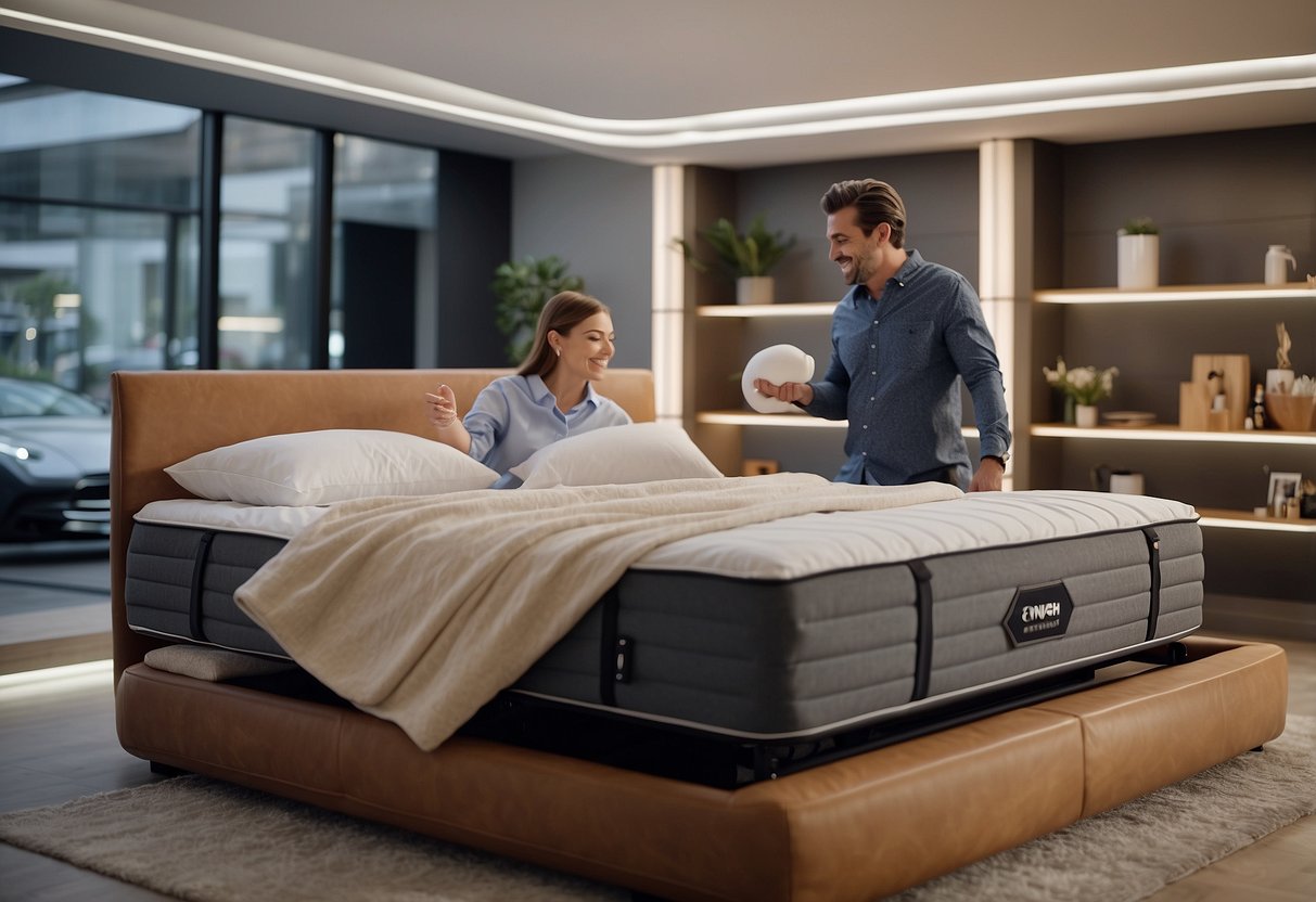 A customer buys a double deck bed and receives aftercare instructions from the salesperson