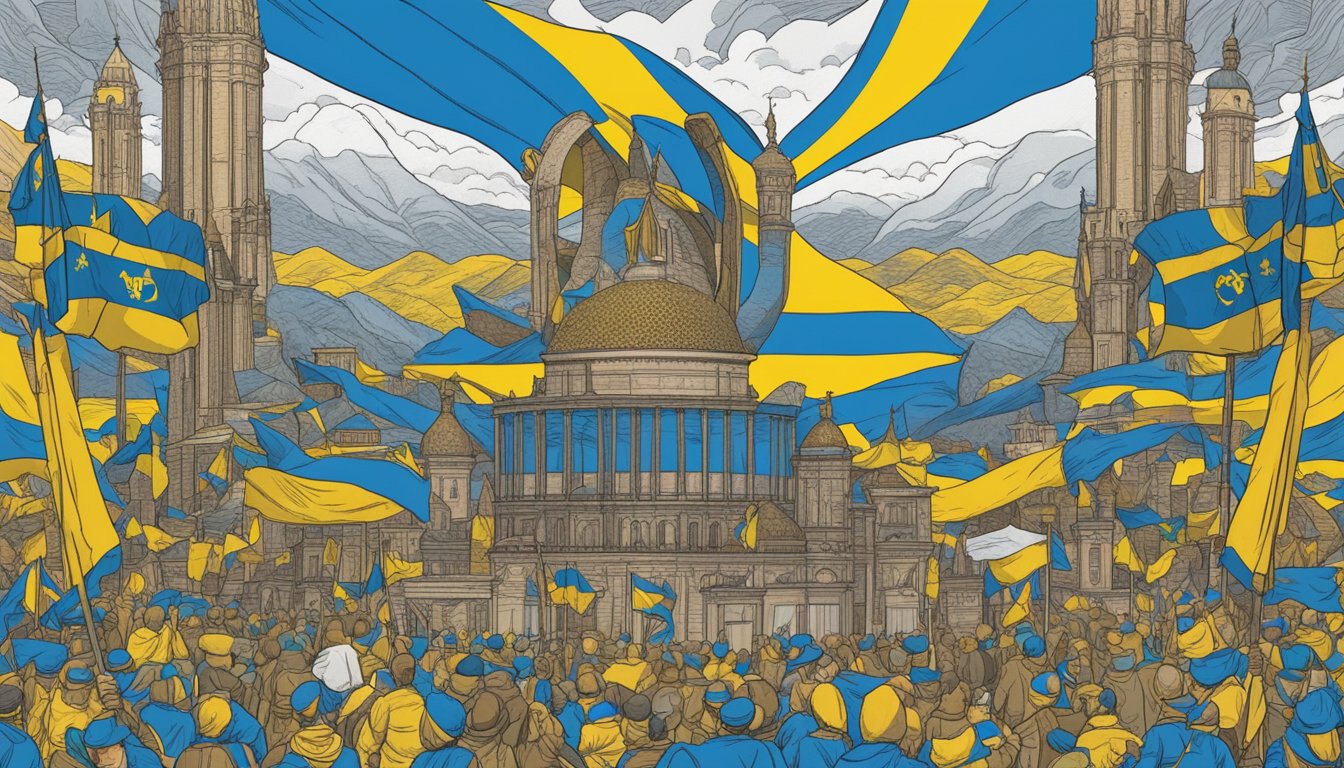 Big Agnes logo with Ukraine flag backdrop, surrounded by supportive imagery and text