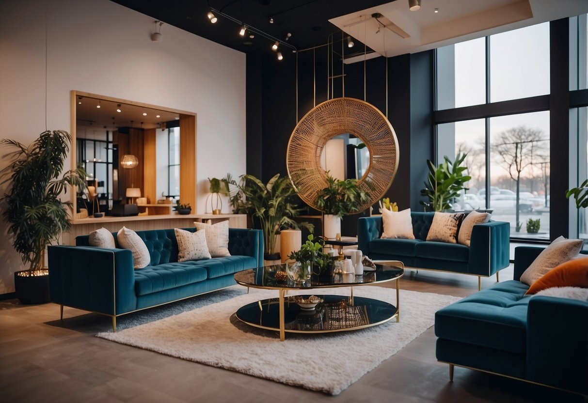 Gozefo sells furniture in a modern showroom with sleek displays and vibrant decor