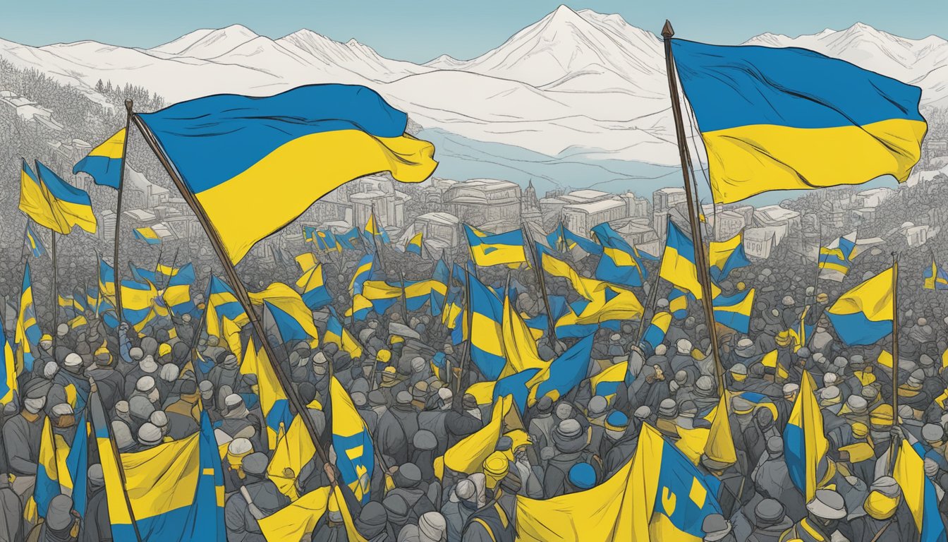 Outdoor Research's statement on Ukraine: A bold, impactful graphic with the Ukrainian flag as the focal point, surrounded by supportive text and imagery of solidarity