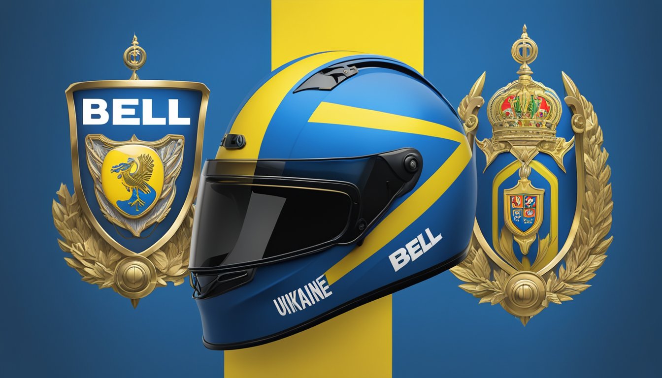 Bell Helmets logo displayed with Ukraine flag. Social responsibility message emphasized