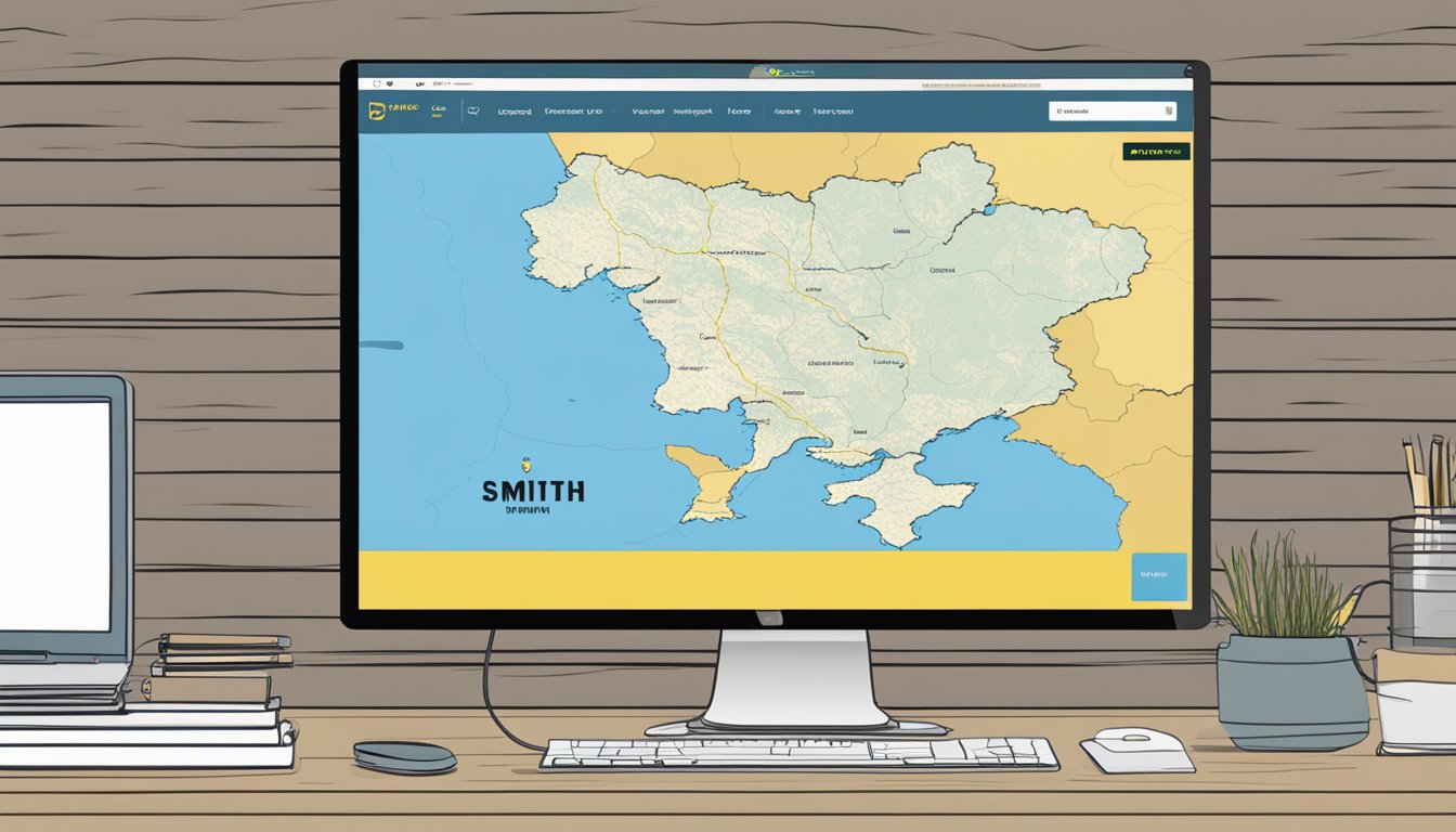 A computer screen displaying Smith Optics website with a map of Ukraine highlighted, while a search bar reads "Does Smith Optics support Ukraine?"