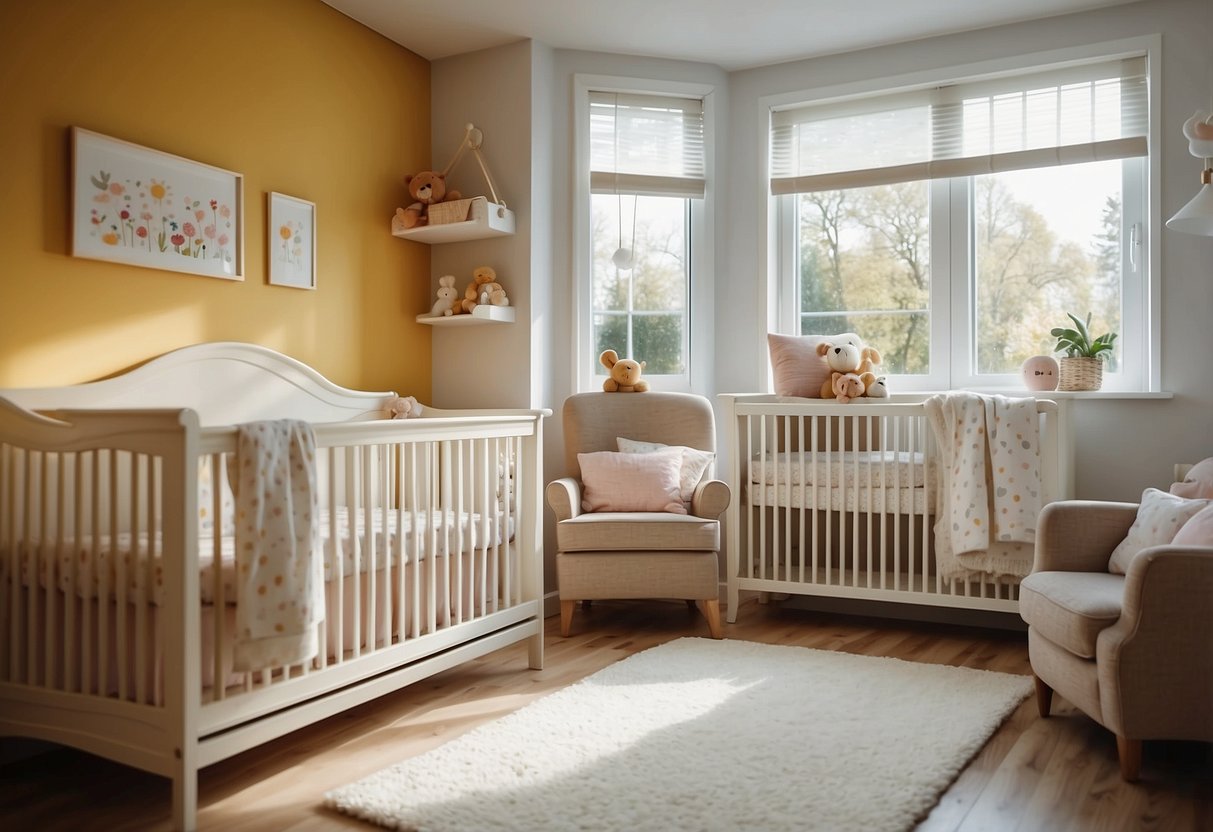 A brightly lit nursery with sturdy, well-crafted furniture. Safety features like rounded edges and secure fastenings are evident. Quality materials and finishes are apparent throughout the room