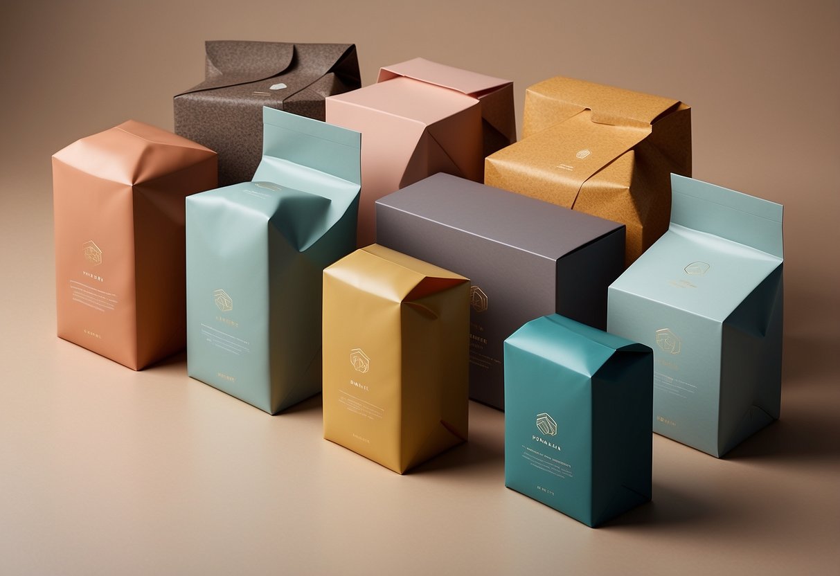 A modern, minimalist packaging design featuring clean lines and bold, geometric shapes. The color palette is muted with pops of vibrant, eye-catching accents. The overall aesthetic is sleek and sophisticated, with a focus on simplicity and functionality