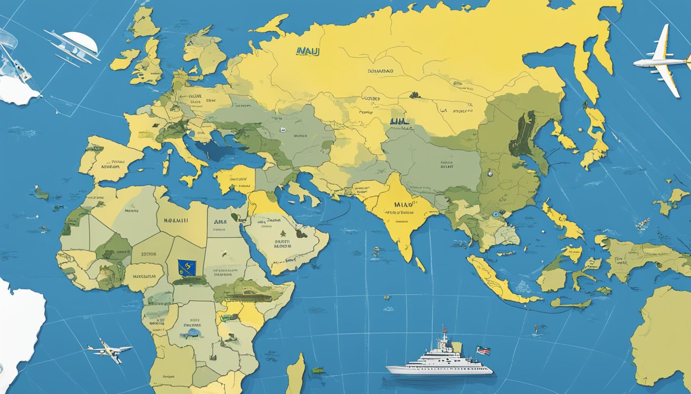 Maui Jim supports Ukraine. A world map with a spotlight on Ukraine, surrounded by defense and impact symbols