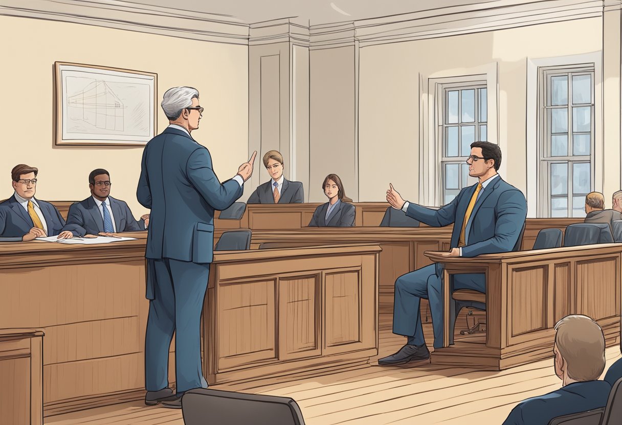 An employment lawyer confidently presenting evidence of disability discrimination in a courtroom