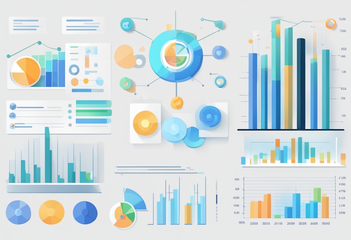 Big data analyzing treatment outcomes with precision. Charts and graphs displaying healthcare data