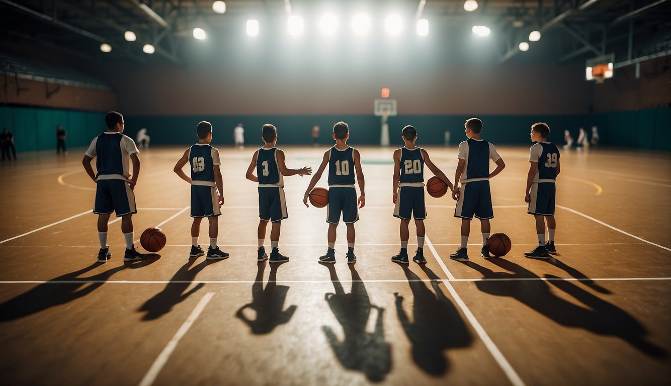 A basketball court with team players strategizing vs a tennis court with a lone player focusing