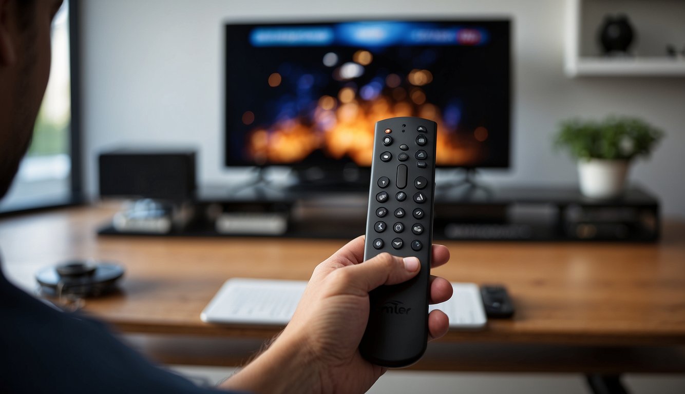 A person using a firestick to stream live sports on TV