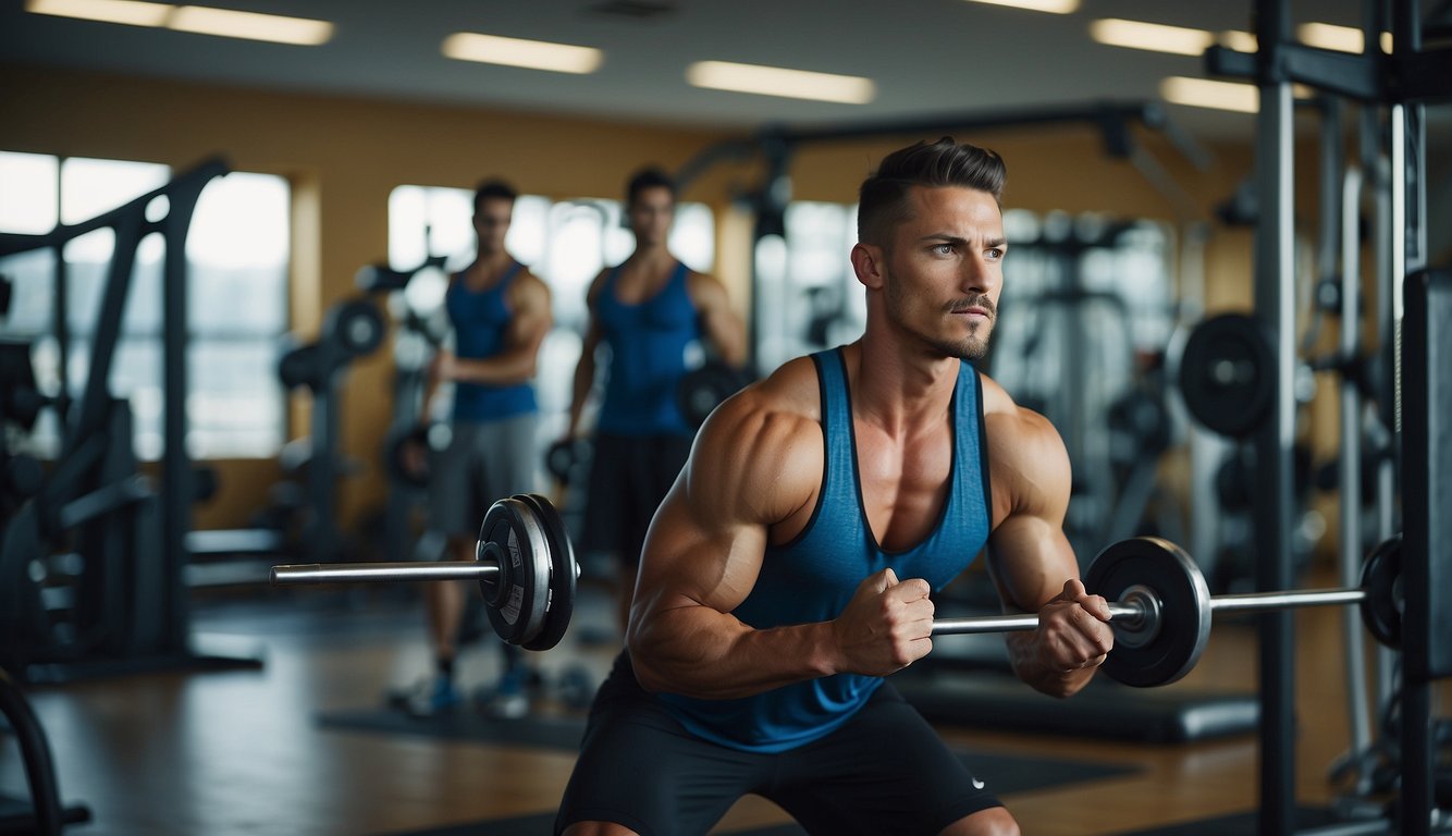 Athletes training in a gym, with sports medicine and physical therapy equipment in the background