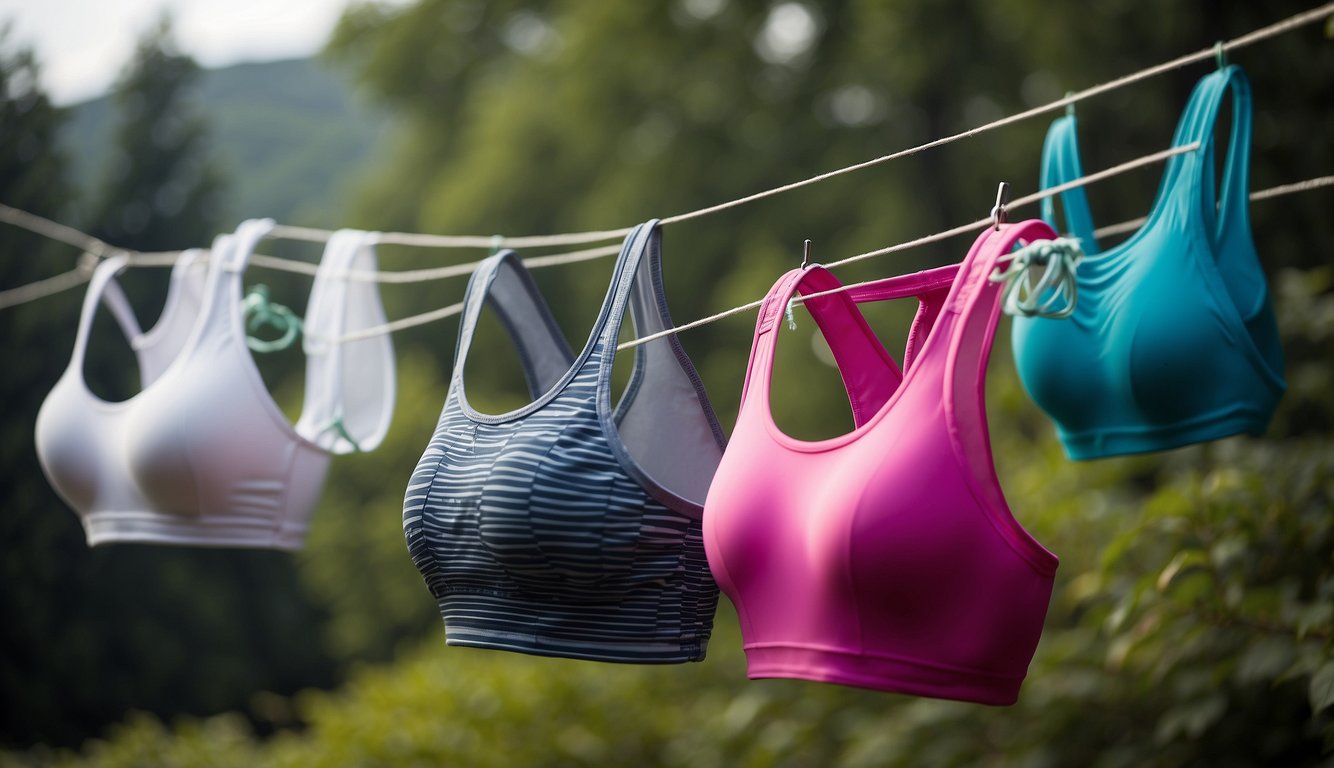 A sports bra being rinsed and hung to dry after swimming